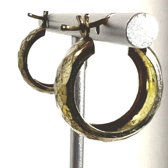 Vtg Gold Vermeil 925 Sterling Silver Diamond-Cut Hoop Earrings Handmade Mexico - Picture 2 of 5